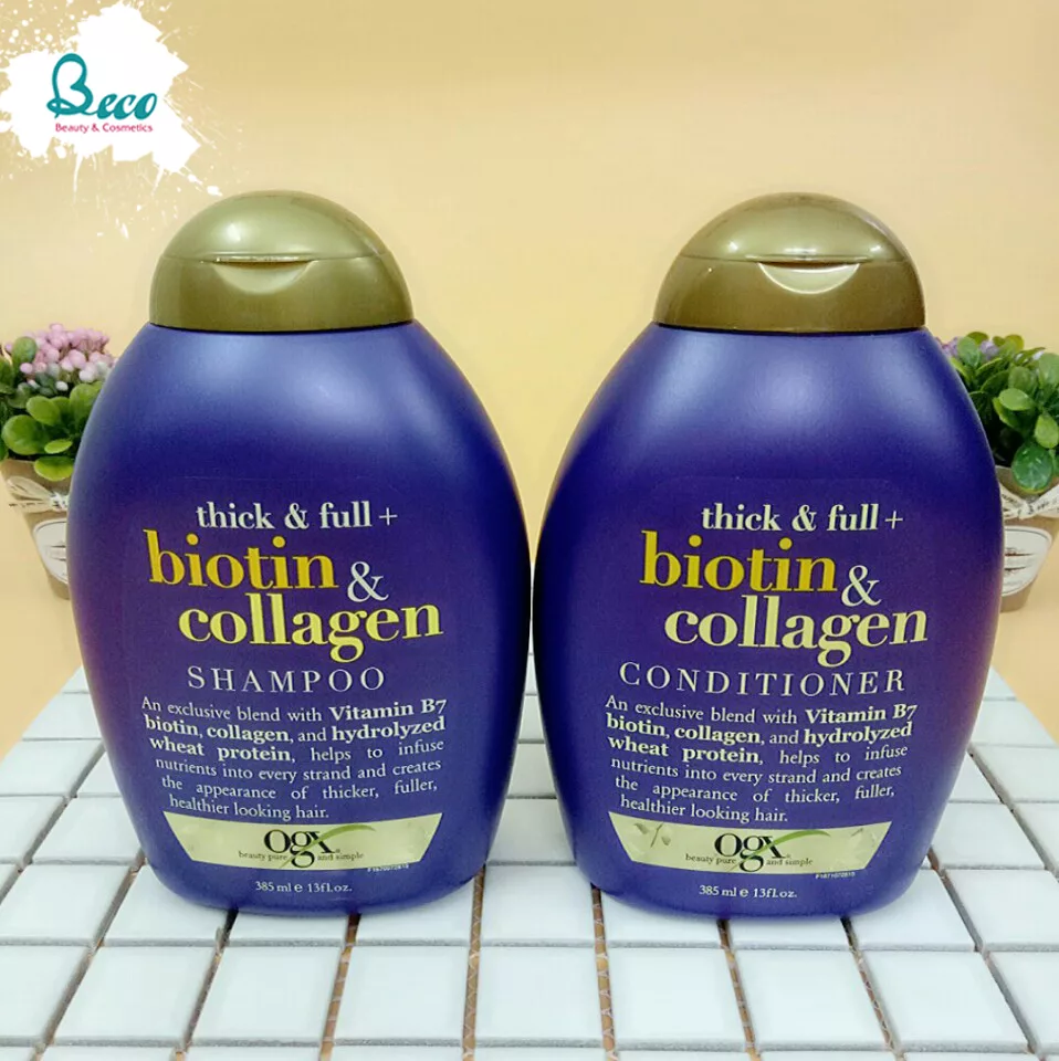 Bộ Dầu Gội Và Dầu Xả OGX Thick-Full Biotin - Collagen