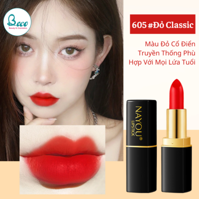 Son Thỏi Lì NAYOU Dưỡng Ẩm Chống Thấm Nước - 605 Đỏ tươi