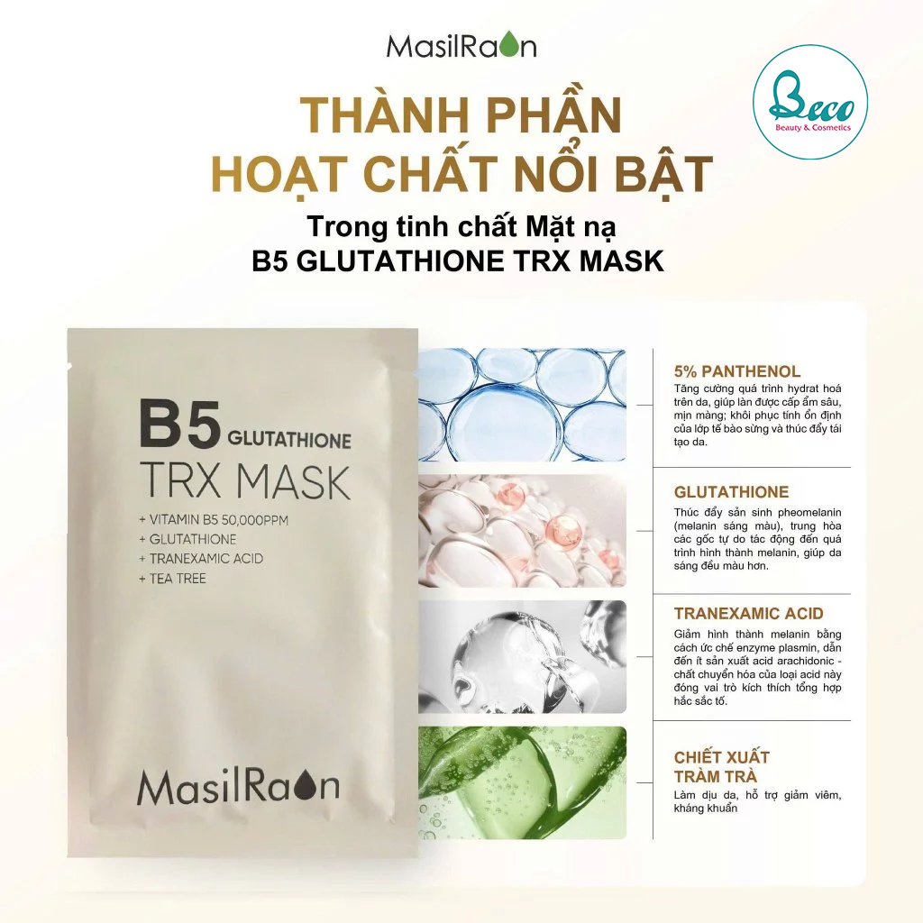 Combo 10 miếng mặt nạ B5 GLUTATHIONE TRX Cấp ẩm, Làm sáng da